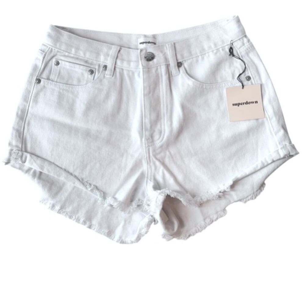 Superdown x REVOLVE Lori Denim Shorts in White Distressed Cotton High Rise 29